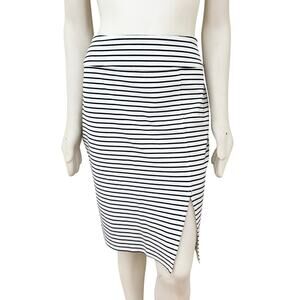 NEW WORTHINGTON Breton Stripe Front Slit Ponte Knit Pencil Skirt  Black White  L